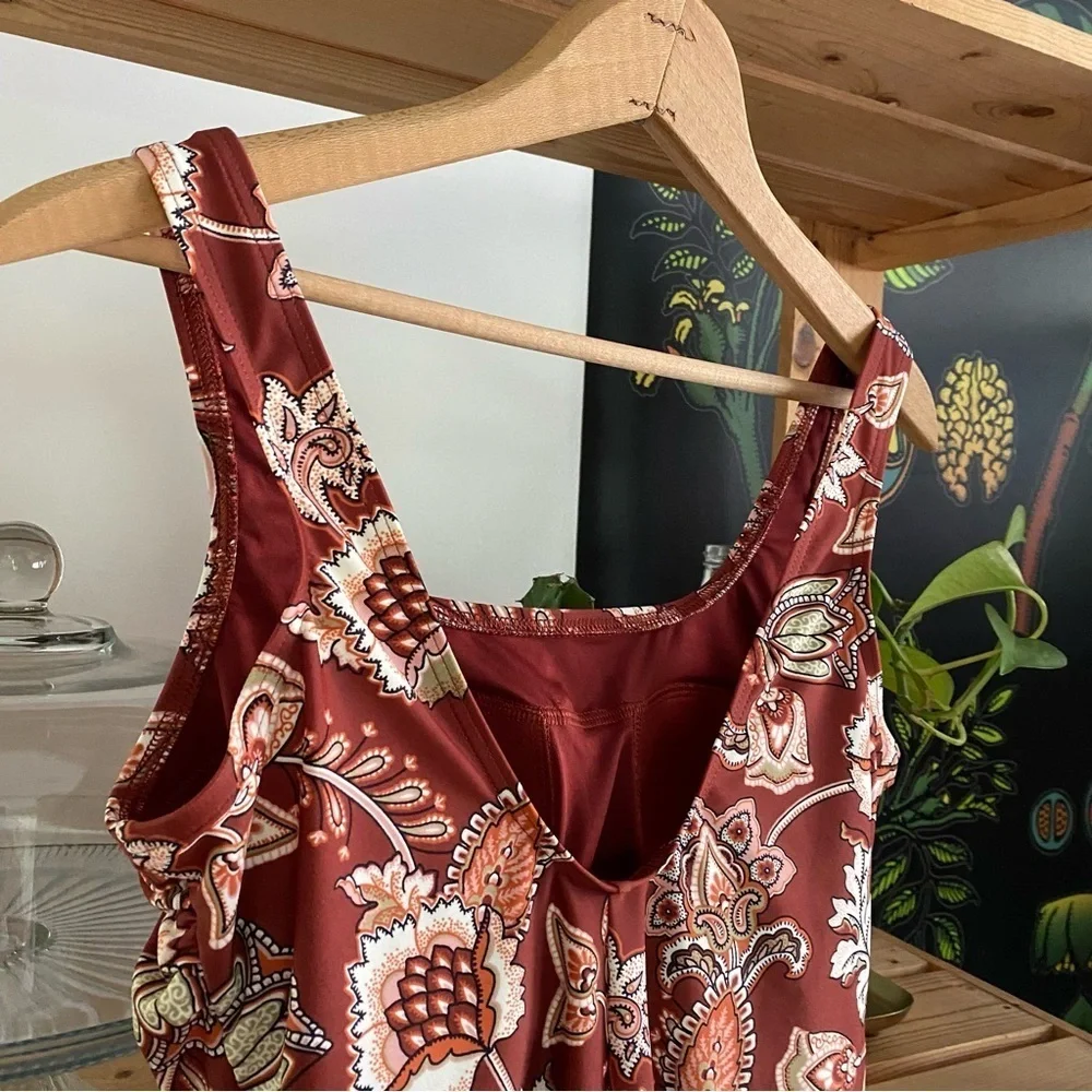 Lands’ End Brown Paisley Floral Print One Piece Swimsuit 10